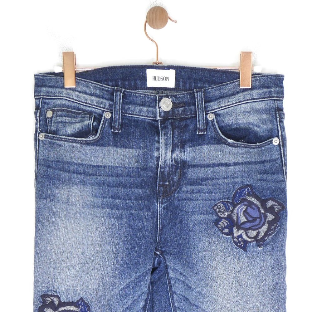 Hudson Nico - Midrise Skinny Ankle W/Rose Embroidery in Blue - Size 26
